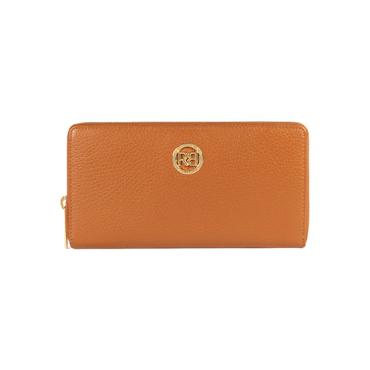 RB1081GS | Portafogli Donna con chiusura lampo Made in Italy in Vera Pelle grana Dollaro. Colore Cognac. Dimensioni: cm 20 x 10 x 2,5
