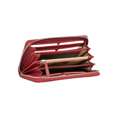 RB1081SQ | Portafogli Donna con chiusura lampo Made in Italy in Vera Pelle grana Dollaro. Colore Rubino. Dimensioni: cm 20 x 10 x 2,5