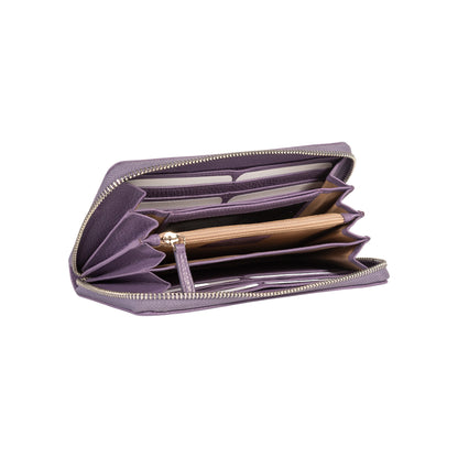 RB1081SY | Portafogli Donna con chiusura lampo Made in Italy in Vera Pelle grana Dollaro. Colore Viola. Dimensioni: cm 20 x 10 x 2,5
