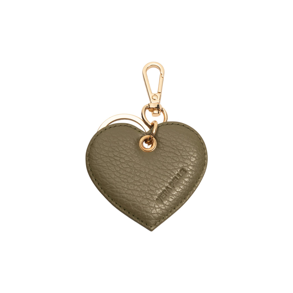 RB1082GAG | Portachiavi Heart Charm Made in Italy in Vera Pelle grana Dollaro. Colore Verde