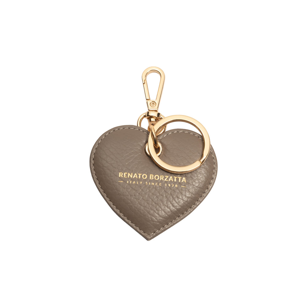 RB1082GAQ | Portachiavi Heart Charm Made in Italy in Vera Pelle grana Dollaro. Colore Taupe