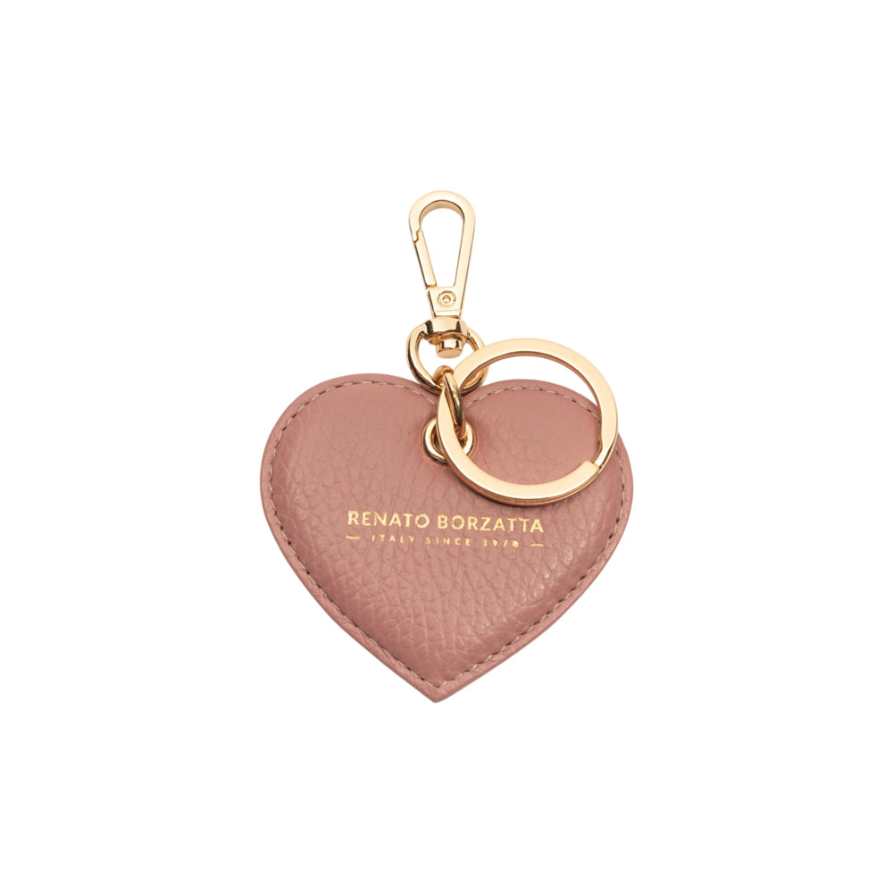 RB1082GAZ | Portachiavi Heart Charm Made in Italy in Vera Pelle grana Dollaro. Colore Rosa Antico