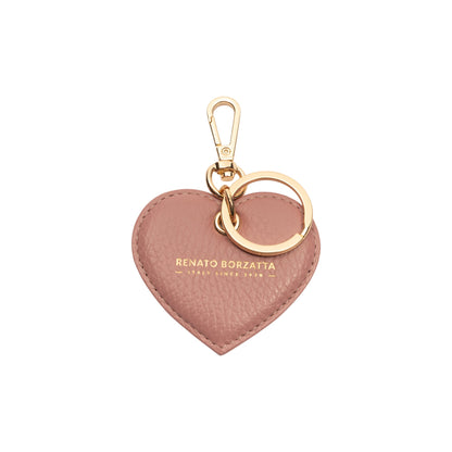 RB1082GAZ | Portachiavi Heart Charm Made in Italy in Vera Pelle grana Dollaro. Colore Rosa Antico