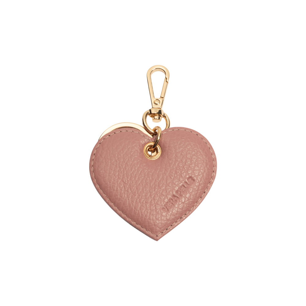RB1082GAZ | Portachiavi Heart Charm Made in Italy in Vera Pelle grana Dollaro. Colore Rosa Antico