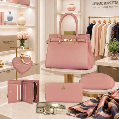 RB1082GAZ | Portachiavi Heart Charm Made in Italy in Vera Pelle grana Dollaro. Colore Rosa Antico