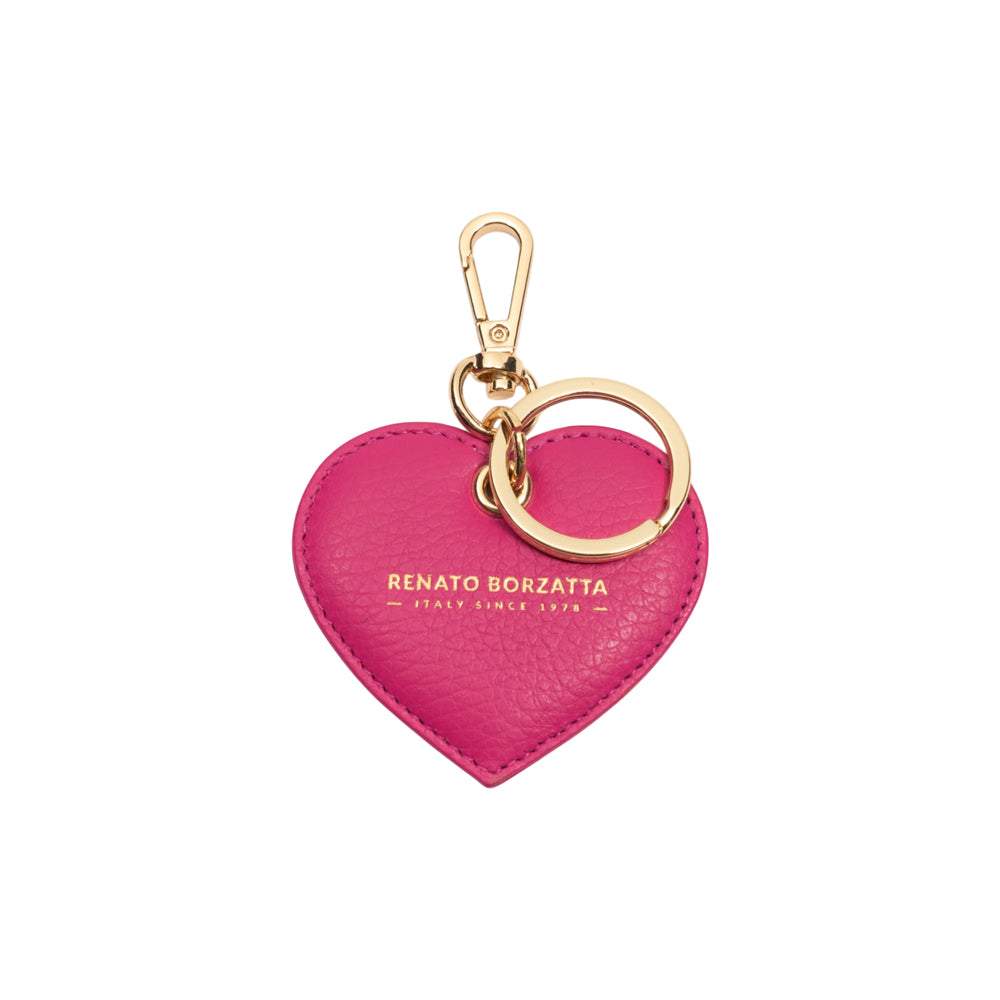 RB1082GBE | Portachiavi Heart Charm Made in Italy in Vera Pelle grana Dollaro. Colore Fuxia