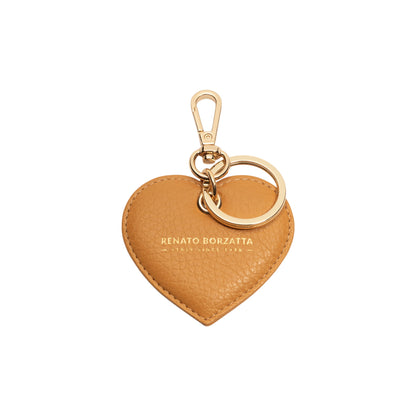 RB1082GCQ | Portachiavi Heart Charm Made in Italy in Vera Pelle grana Dollaro. Colore Cuoio