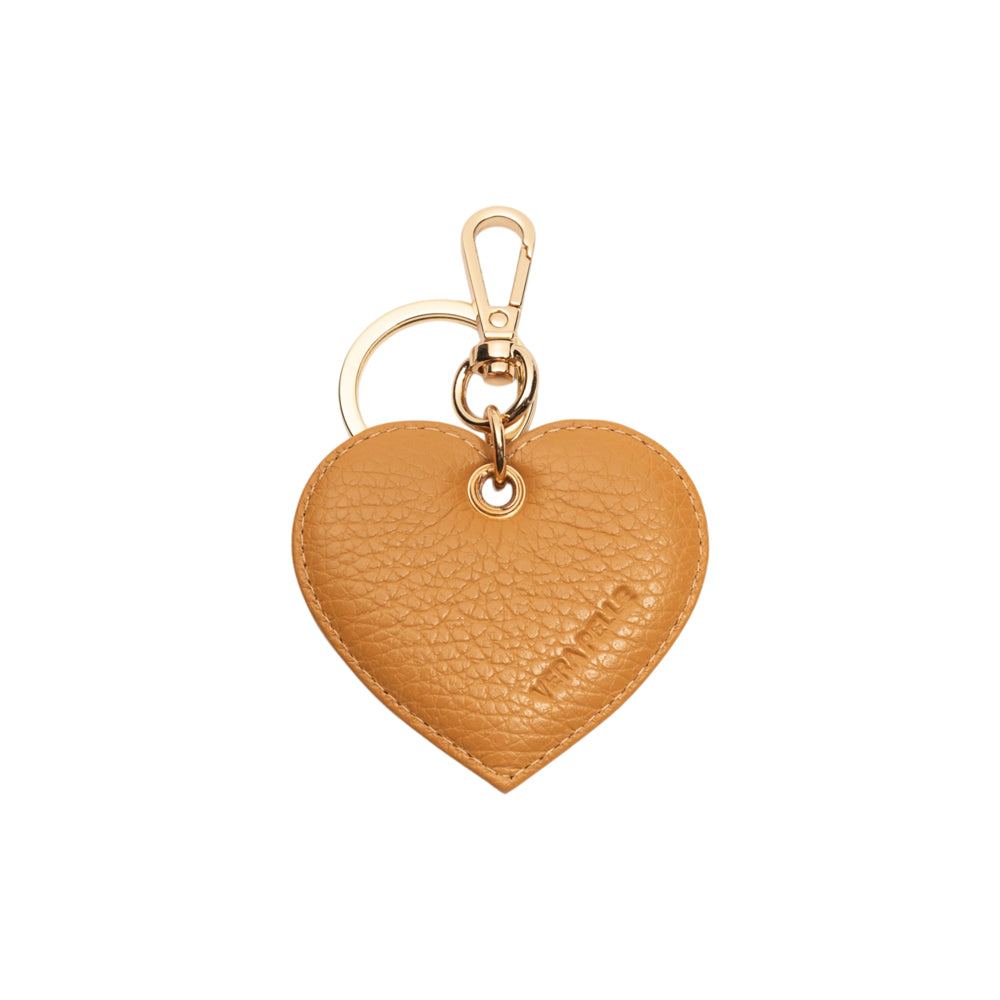 RB1082GCQ | Portachiavi Heart Charm Made in Italy in Vera Pelle grana Dollaro. Colore Cuoio