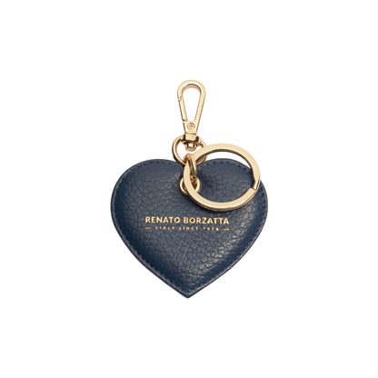 RB1082GD | Portachiavi Heart Charm Made in Italy in Vera Pelle grana Dollaro. Colore Blu