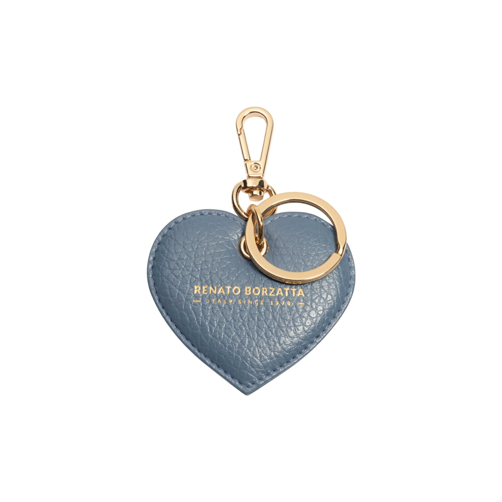 RB1082GP | Portachiavi Heart Charm Made in Italy in Vera Pelle grana Dollaro. Colore Avio