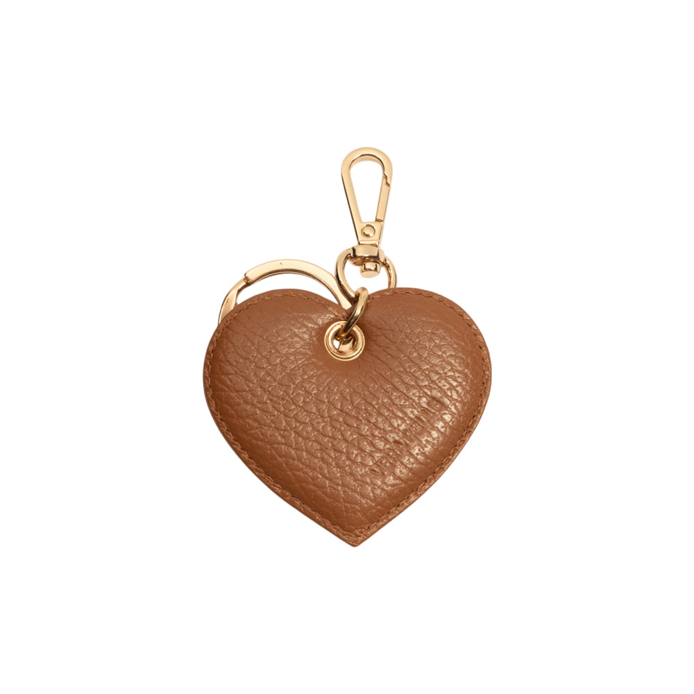 RB1082GS | Portachiavi Heart Charm Made in Italy in Vera Pelle grana Dollaro. Colore Cognac