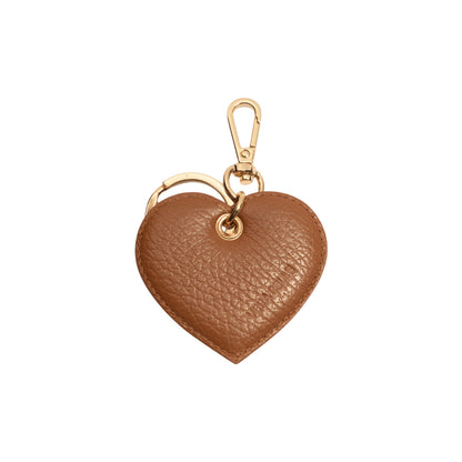 RB1082GS | Portachiavi Heart Charm Made in Italy in Vera Pelle grana Dollaro. Colore Cognac