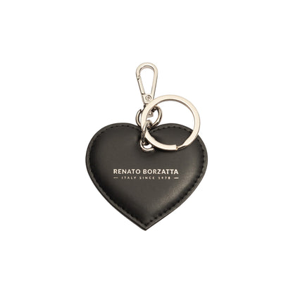 RB1082SA | Portachiavi Heart Charm Made in Italy in in Vera Pelle Liscia Opaca. Colore Nero