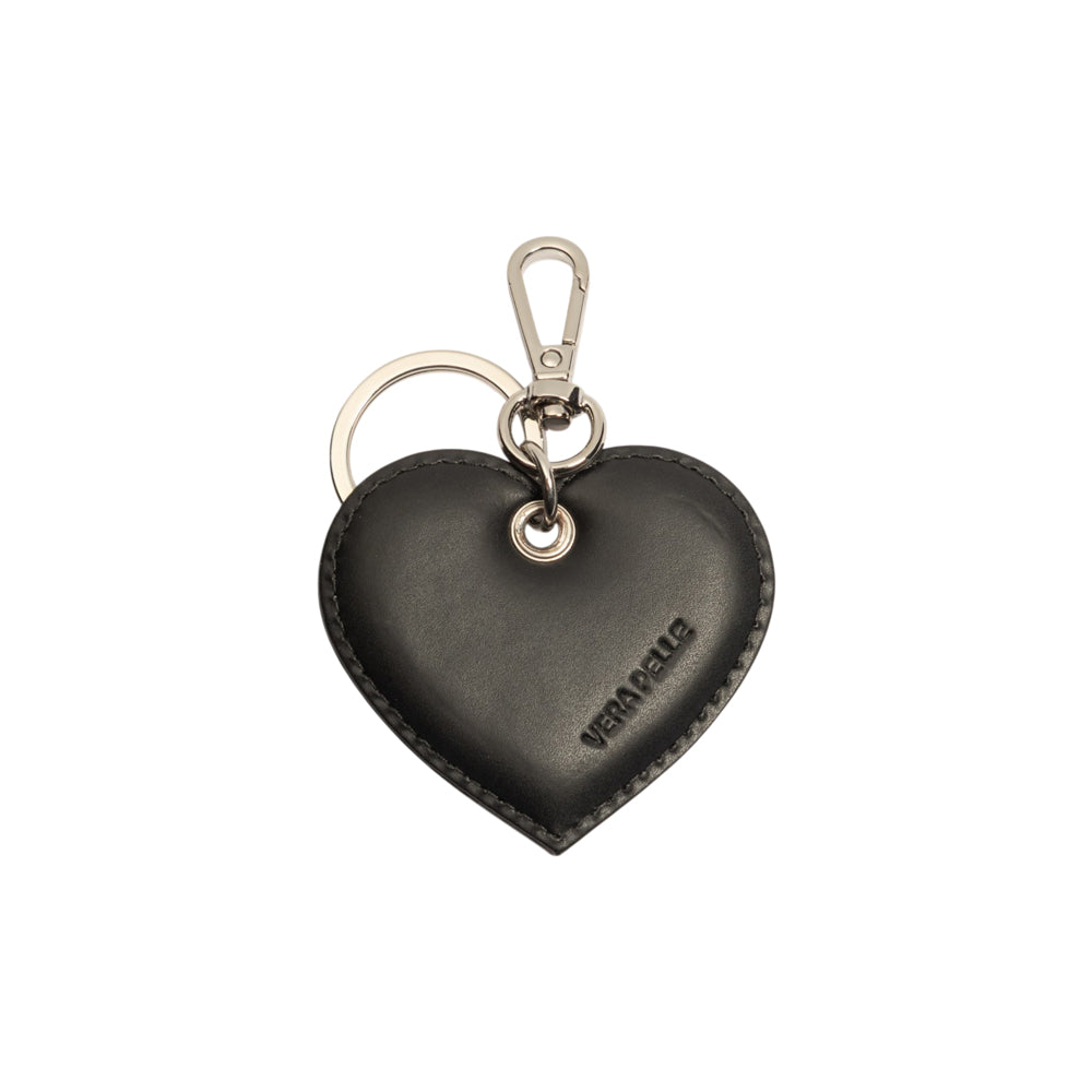 RB1082SA | Portachiavi Heart Charm Made in Italy in in Vera Pelle Liscia Opaca. Colore Nero