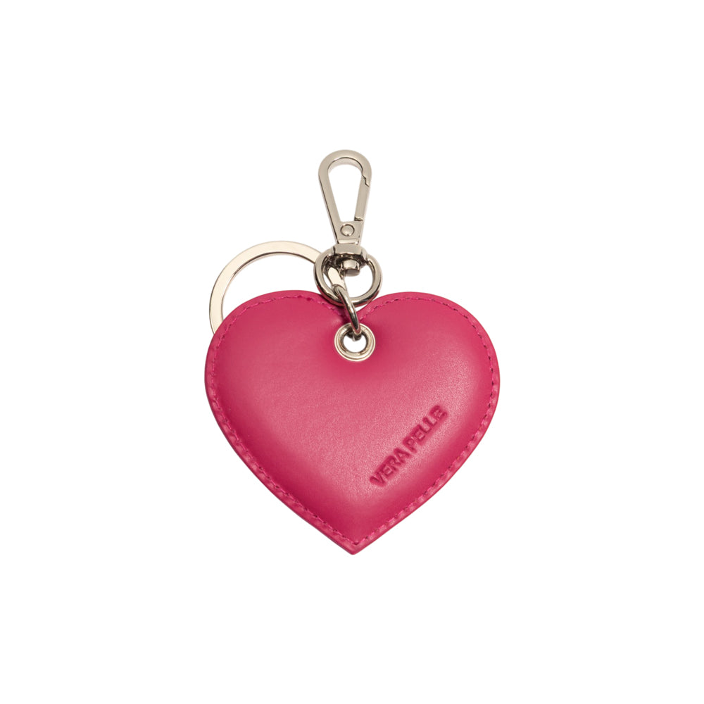 RB1082SBE | Portachiavi Heart Charm Made in Italy in in Vera Pelle Liscia Opaca. Colore Fuxia