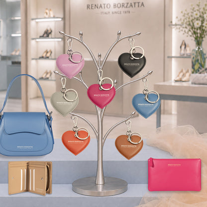 RB1082SBE | Portachiavi Heart Charm Made in Italy in in Vera Pelle Liscia Opaca. Colore Fuxia