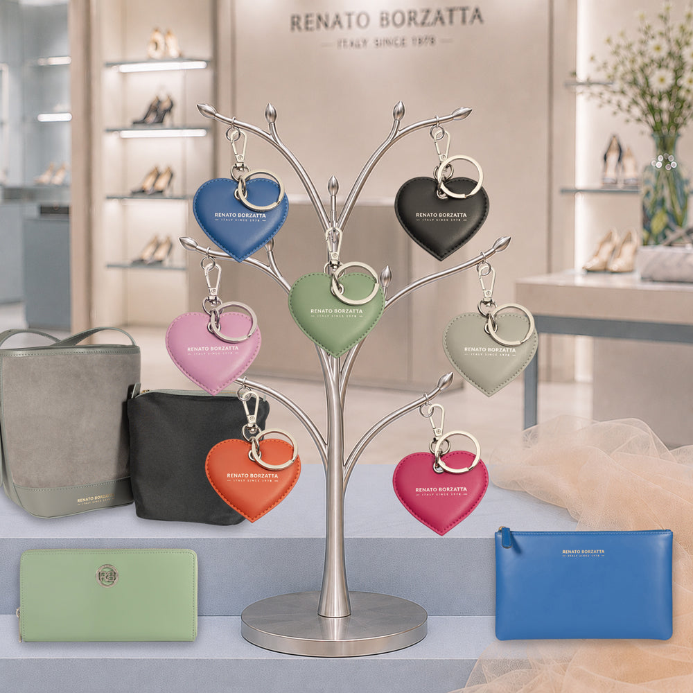 RB1082SBF | Portachiavi Heart Charm Made in Italy in in Vera Pelle Liscia Opaca. Colore Menta