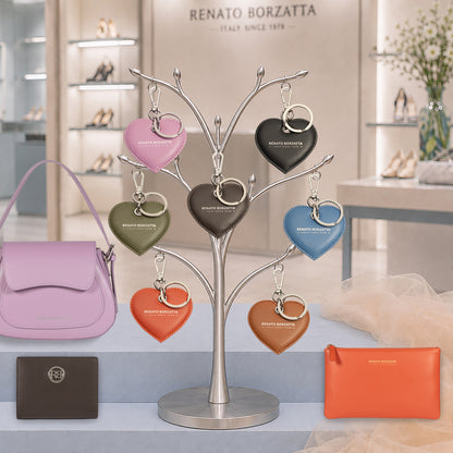 RB1082SB | Portachiavi Heart Charm Made in Italy in in Vera Pelle Liscia Opaca. Colore Testa Moro