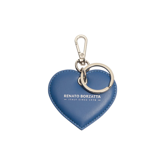 RB1082SCH | Portachiavi Heart Charm Made in Italy in in Vera Pelle Liscia Opaca. Colore Blu Royal