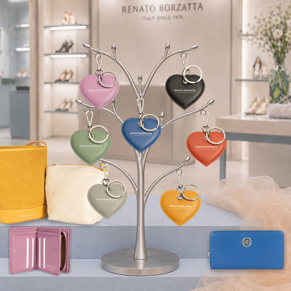 RB1082SCH | Portachiavi Heart Charm Made in Italy in in Vera Pelle Liscia Opaca. Colore Blu Royal