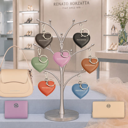 RB1082SCI | Portachiavi Heart Charm Made in Italy in in Vera Pelle Liscia Opaca. Colore Lilla