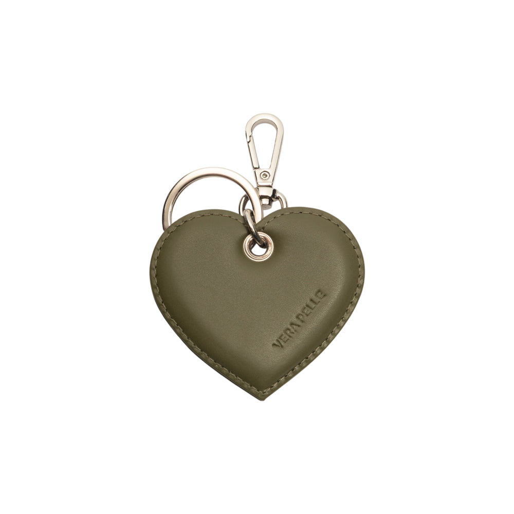 RB1082SE | Portachiavi Heart Charm Made in Italy in in Vera Pelle Liscia Opaca. Colore Verde