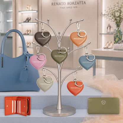 RB1082SE | Portachiavi Heart Charm Made in Italy in in Vera Pelle Liscia Opaca. Colore Verde