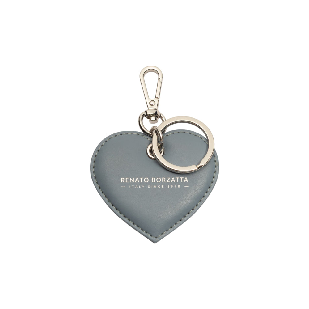 RB1082SP | Portachiavi Heart Charm Made in Italy in in Vera Pelle Liscia Opaca. Colore Avio