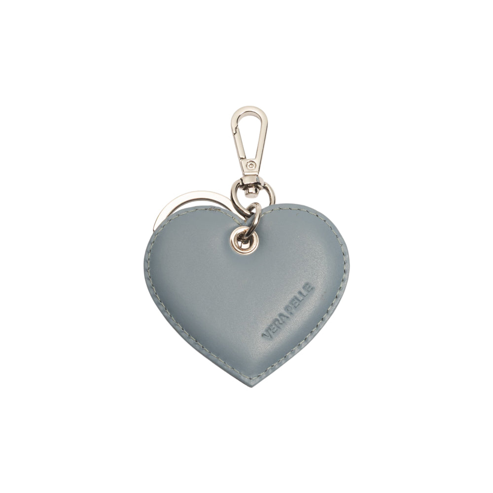 RB1082SP | Portachiavi Heart Charm Made in Italy in in Vera Pelle Liscia Opaca. Colore Avio