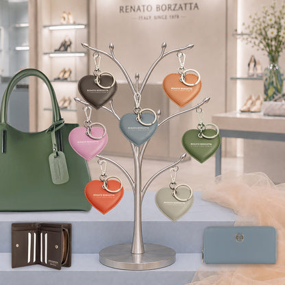 RB1082SP | Portachiavi Heart Charm Made in Italy in in Vera Pelle Liscia Opaca. Colore Avio