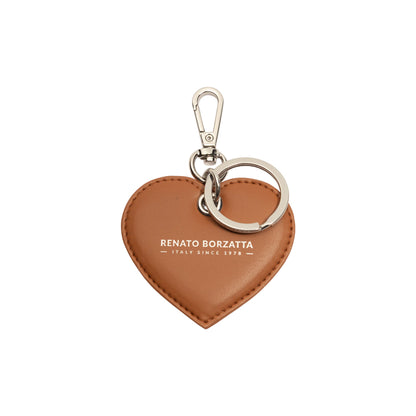 RB1082SS | Portachiavi Heart Charm Made in Italy in in Vera Pelle Liscia Opaca. Colore Cognac