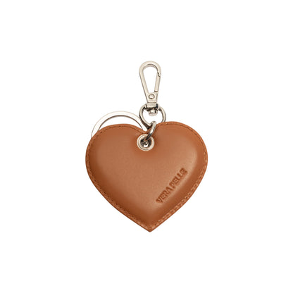 RB1082SS | Portachiavi Heart Charm Made in Italy in in Vera Pelle Liscia Opaca. Colore Cognac