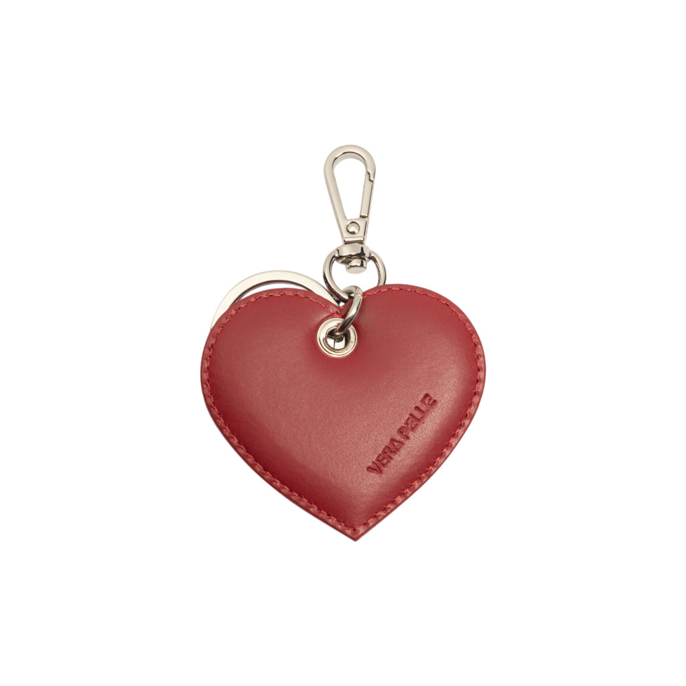 RB1082SV | Portachiavi Heart Charm Made in Italy in in Vera Pelle Liscia Opaca. Colore Rosso