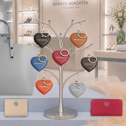 RB1082SV | Portachiavi Heart Charm Made in Italy in in Vera Pelle Liscia Opaca. Colore Rosso