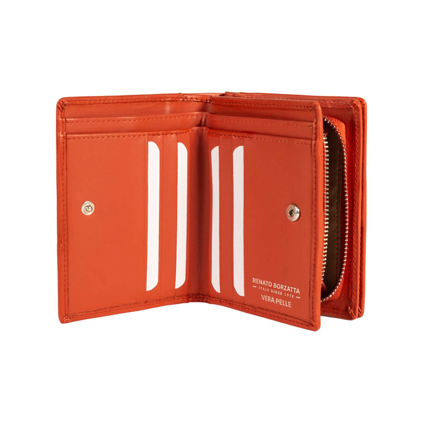 RB1083SAM | Portafogli Donna Made in Italy in Vera Pelle Liscia Opaca. Colore Paprika. Dimensioni (da chiuso): cm 13 x 9 x 2,5