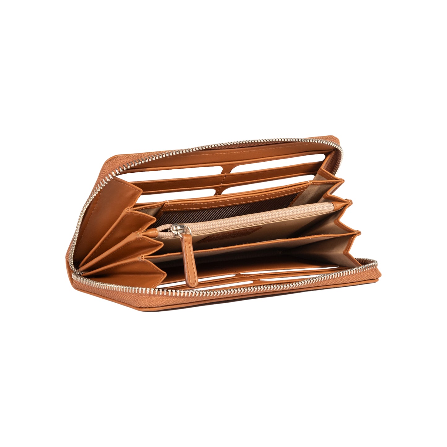 RB1084SS | Portafogli Donna con chiusura lampo Made in Italy in Vera Pelle Liscia Opaca. Colore Cognac. Dimensioni: cm 20 x 10 x 2,5