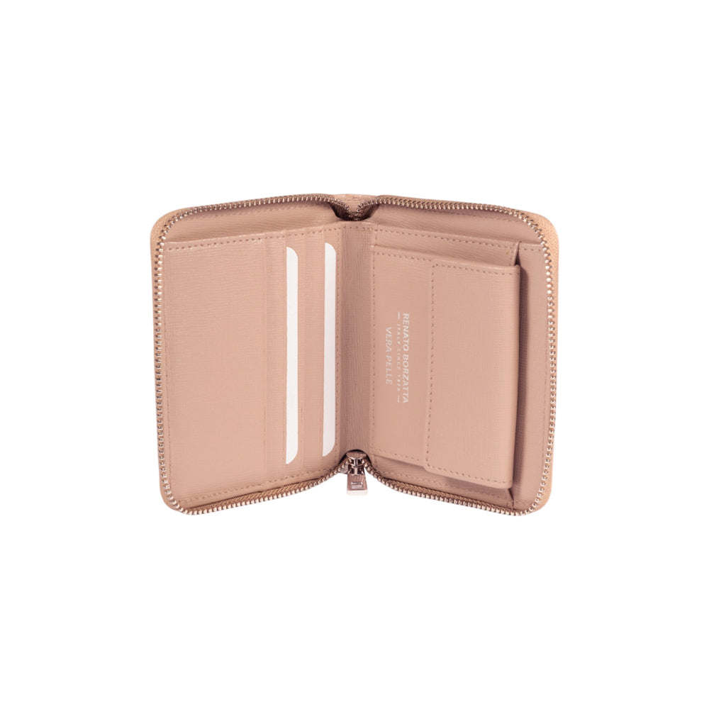 RB1086AU | Portafogli Donna con Chiusura Lampo Made in Italy in Vera Pelle Saffiano. Colore Cipria