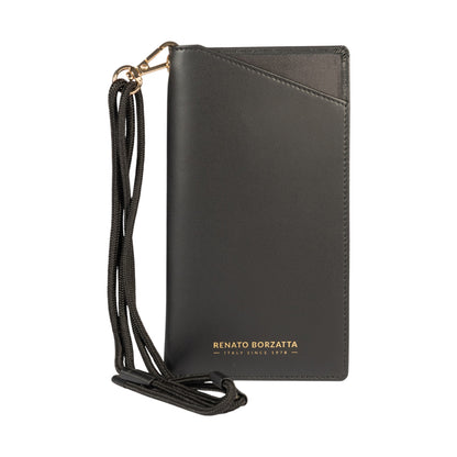 RB1087A | Porta Occhiali/Smartphone con Tracollina Made in Italy in Vera Pelle Liscia Opaca. Colore Nero