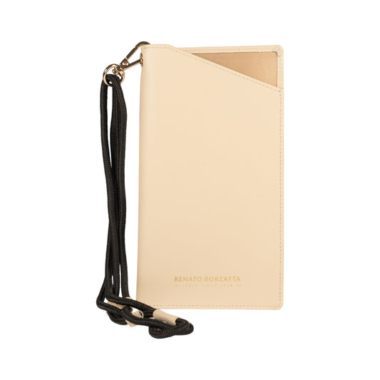RB1087AL | Porta Occhiali/Smartphone con Tracollina Made in Italy in Vera Pelle Liscia Opaca. Colore Beige