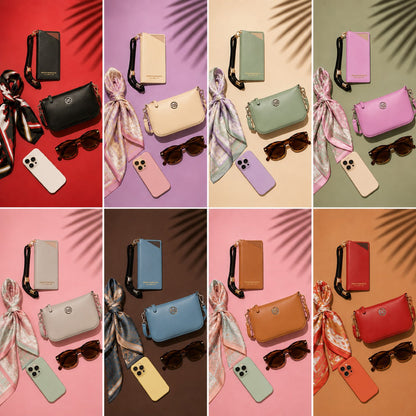 RB1087AL | Porta Occhiali/Smartphone con Tracollina Made in Italy in Vera Pelle Liscia Opaca. Colore Beige