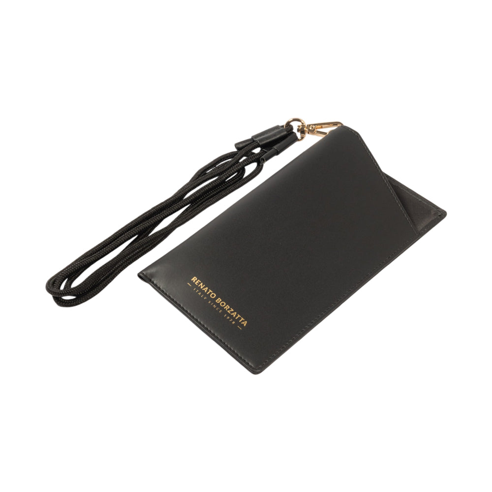 RB1087A | Porta Occhiali/Smartphone con Tracollina Made in Italy in Vera Pelle Liscia Opaca. Colore Nero