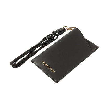 RB1087A | Porta Occhiali/Smartphone con Tracollina Made in Italy in Vera Pelle Liscia Opaca. Colore Nero