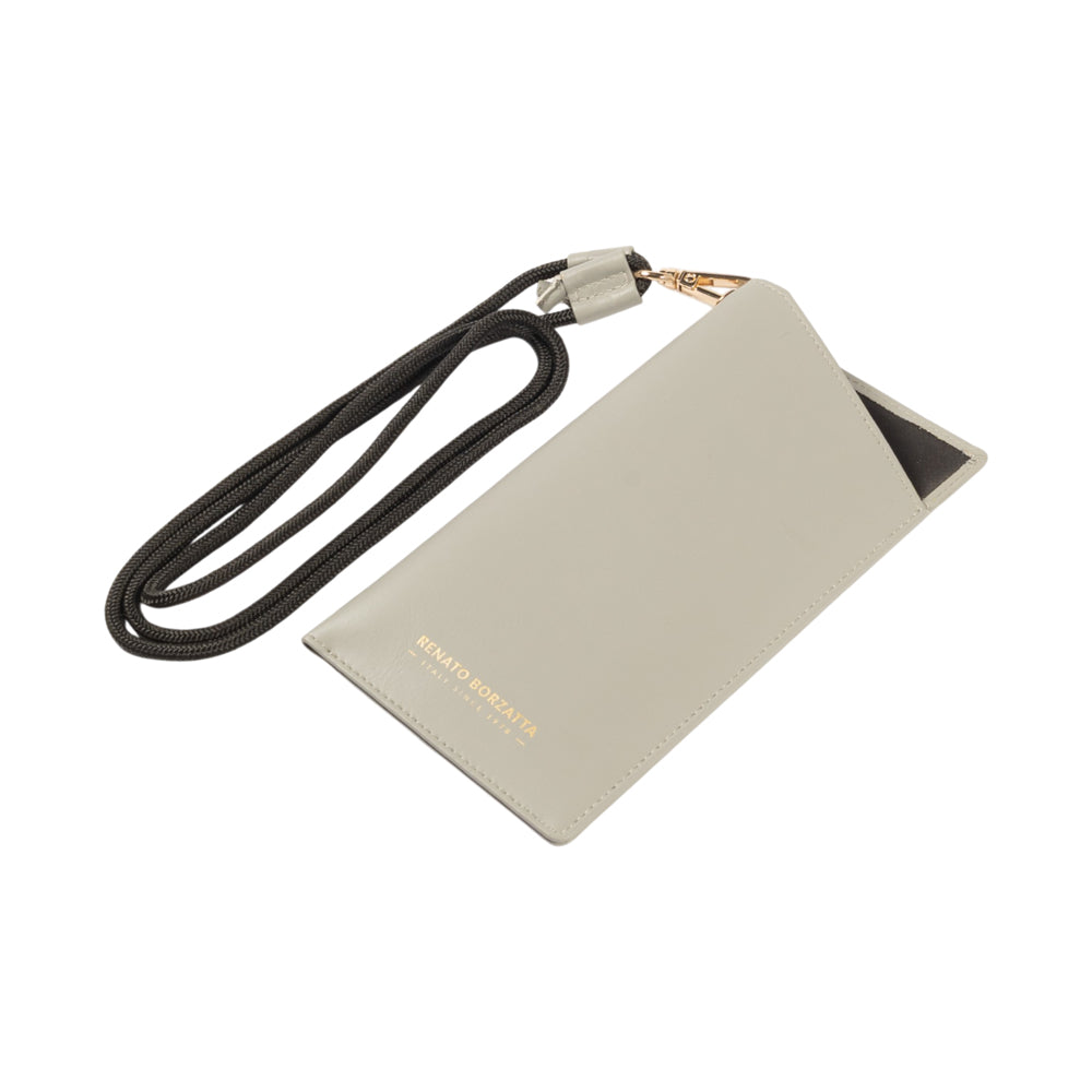 RB1087F | Porta Occhiali/Smartphone con Tracollina Made in Italy in Vera Pelle Liscia Opaca. Colore Grigio