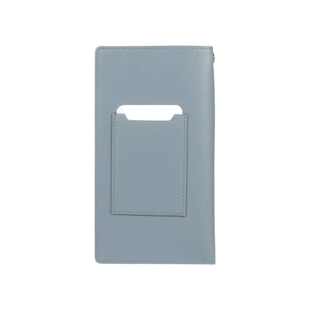 RB1087P | Porta Occhiali/Smartphone con Tracollina Made in Italy in Vera Pelle Liscia Opaca. Colore Avio