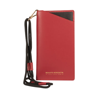 RB1087V | Porta Occhiali/Smartphone con Tracollina Made in Italy in Vera Pelle Liscia Opaca. Colore Rosso