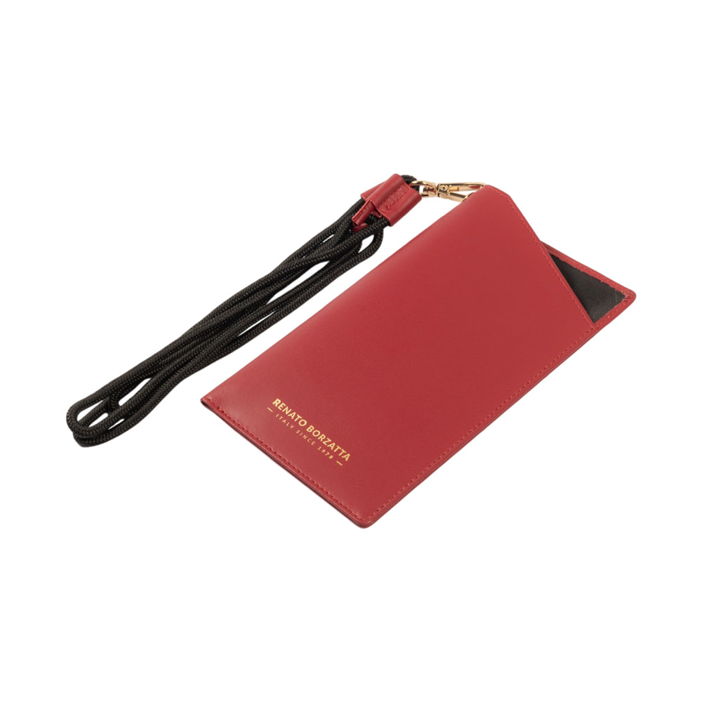 RB1087V | Porta Occhiali/Smartphone con Tracollina Made in Italy in Vera Pelle Liscia Opaca. Colore Rosso