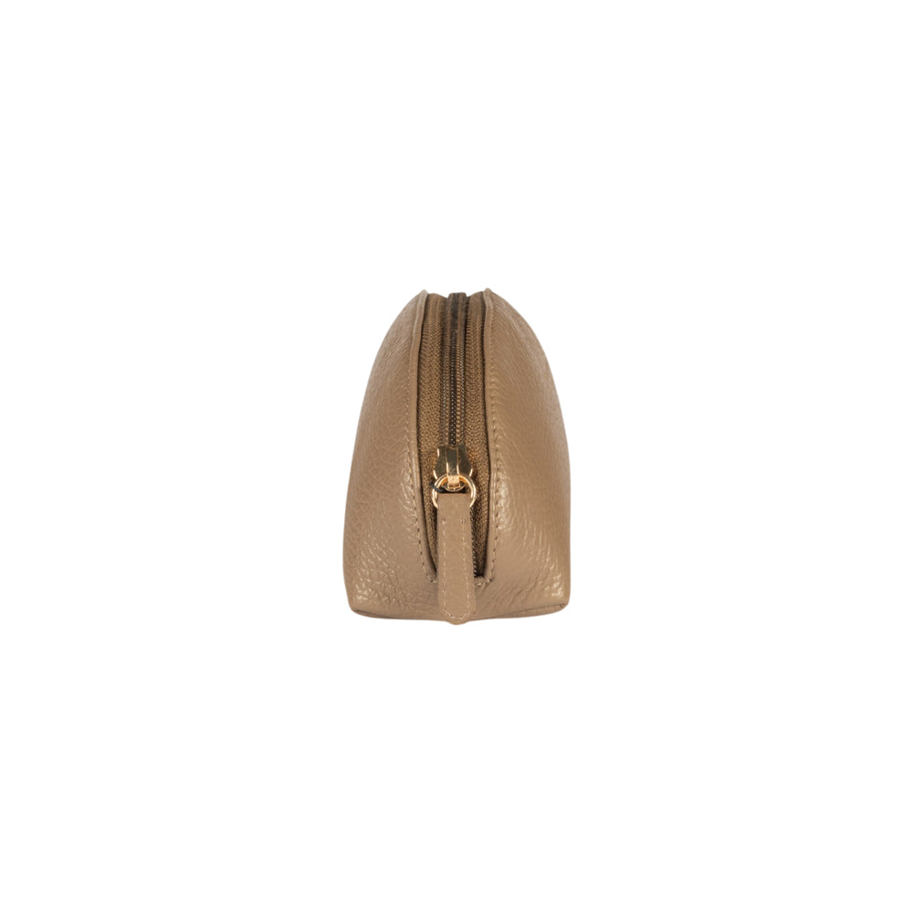 RB1088AQ | Astuccio/Pochette a Mezzaluna Made in Italy in Vera Pelle grana Dollaro. Colore Taupe
