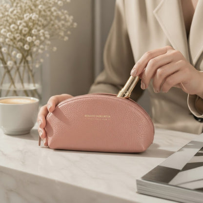 RB1088AZ | Astuccio/Pochette a Mezzaluna Made in Italy in Vera Pelle grana Dollaro. Colore Rosa Antico