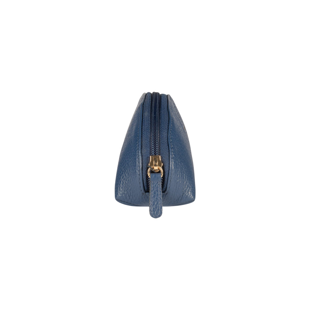 RB1088D | Astuccio/Pochette a Mezzaluna Made in Italy in Vera Pelle grana Dollaro. Colore Blu
