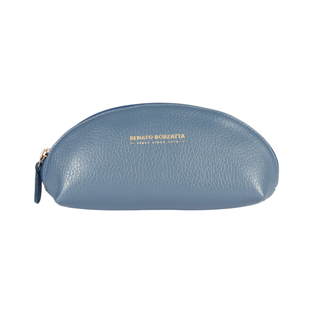 RB1088P | Astuccio/Pochette a Mezzaluna Made in Italy in Vera Pelle grana Dollaro. Colore Avio